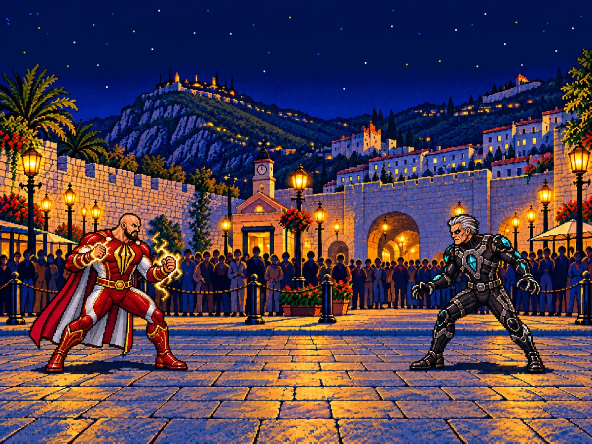 Bastion and Fracture face off in Casemates Square at night