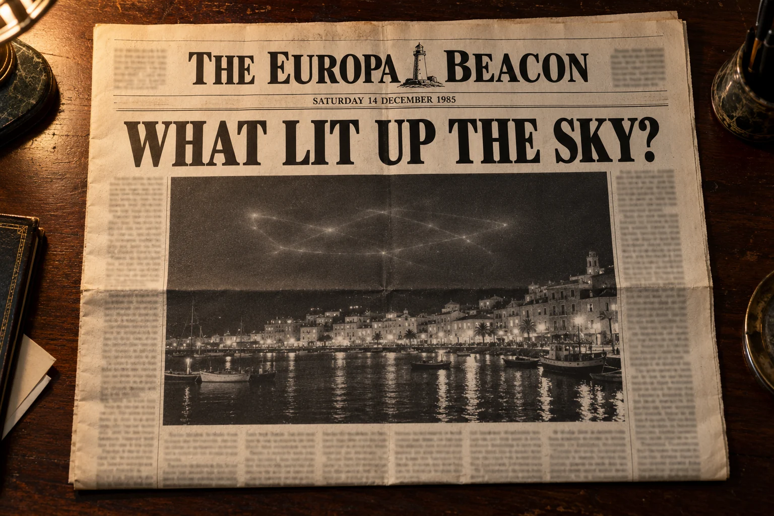 The Europa Beacon front page: What lit up the sky?