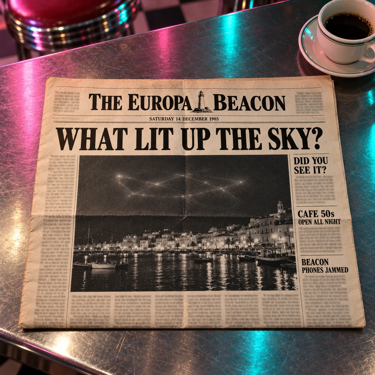 The Europa Beacon front page: What lit up the sky?